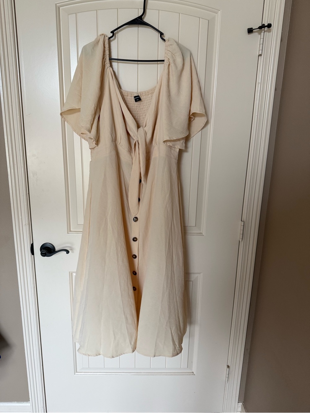 Light Cream Tie-Front Button Midi Dress 2XL